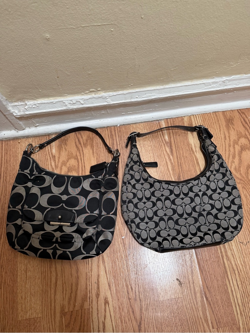 Coach Designer-Inspired Black Patterned Hobo Bag bundle